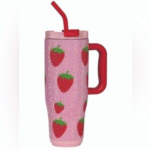 Simply Southern Pink and Red Strawberry Rhinestone Tumbler New